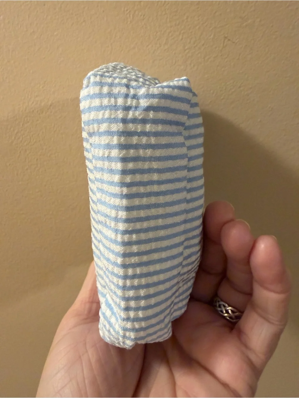 Small Blue and White Striped Cosmetic Pouch - Unbranded